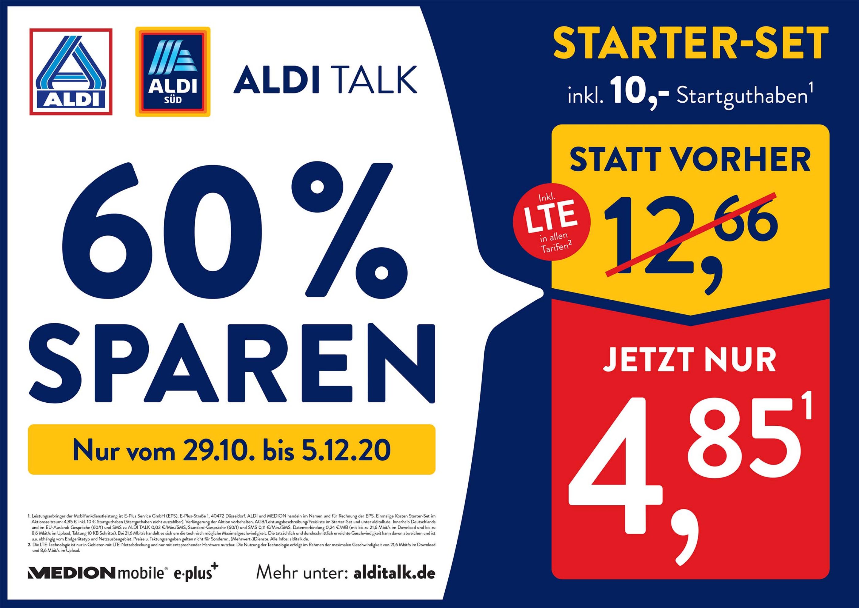 Aldi Nord 50 Prozent Aktion 2022 60 Prozent sparen: ALDI TALK Starter-Set zum Aktionspreis